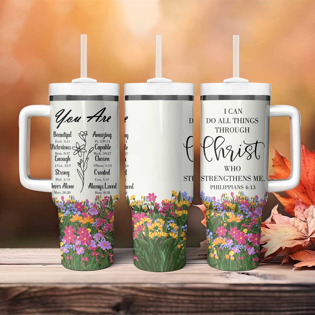 Uplifting Christian Faith Tumbler With Handle I Can Do All Things Through Christ Who Strengthans Me Bible Verse Motivation