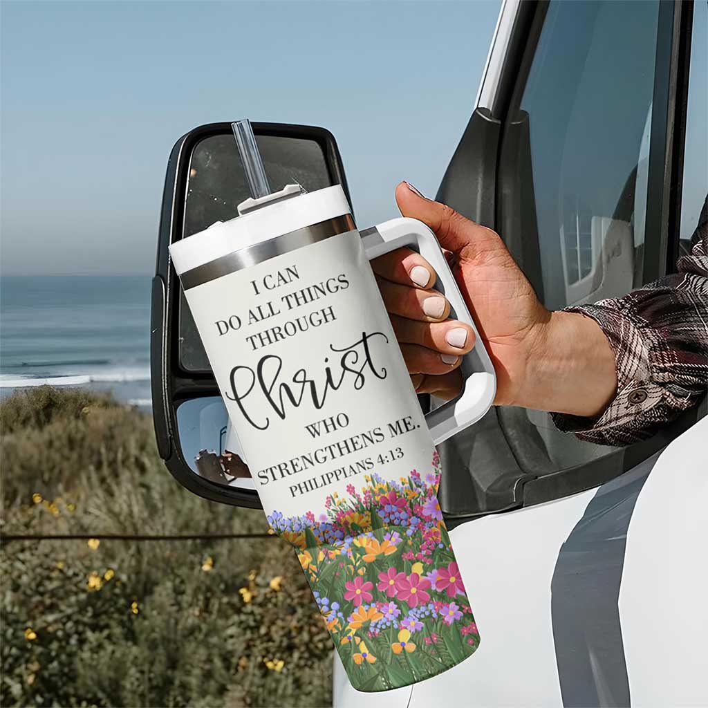 Uplifting Christian Faith Tumbler With Handle I Can Do All Things Through Christ Who Strengthans Me Bible Verse Motivation