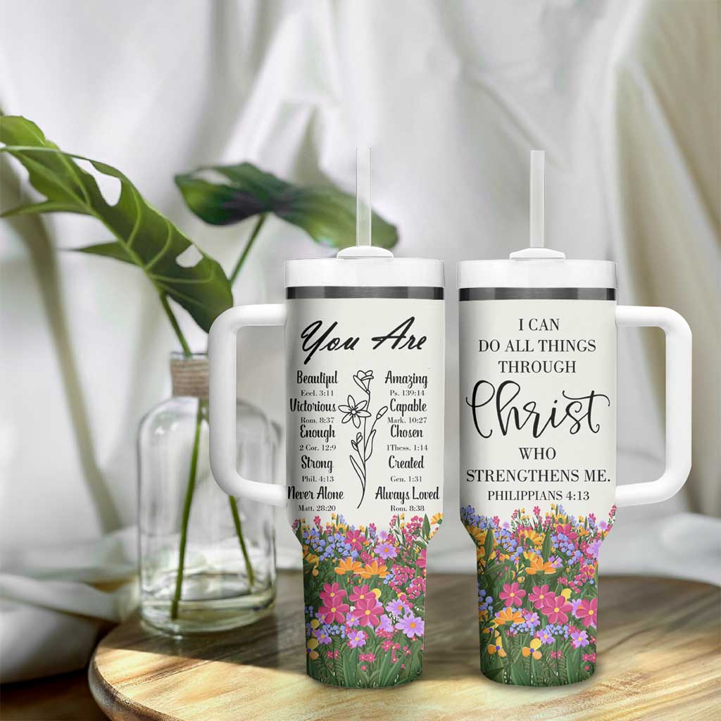 Uplifting Christian Faith Tumbler With Handle I Can Do All Things Through Christ Who Strengthans Me Bible Verse Motivation