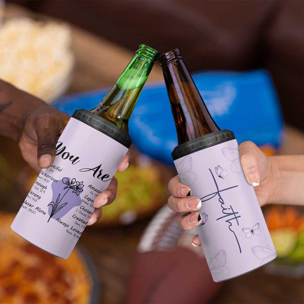 Uplifting Christian Faith 4 in 1 Can Cooler Tumbler You Are Affirmations Motivational Bible Verse