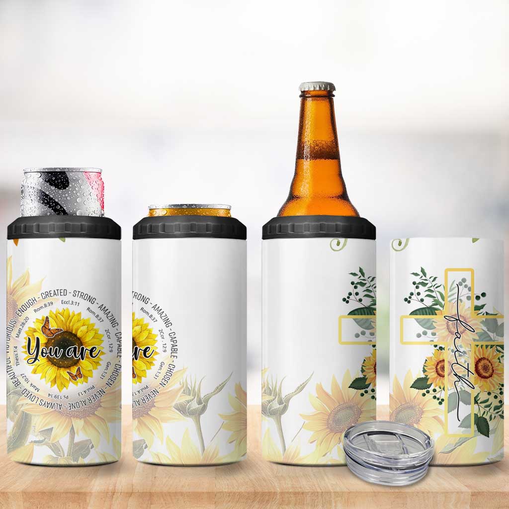 Uplifting Christian Faith Sunflower 4 in 1 Can Cooler Tumbler You Are Motivational Bible Verse