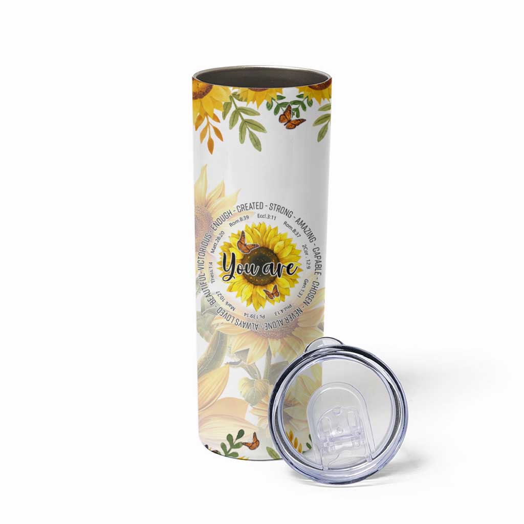 Uplifting Christian Faith Sunflower Skinny Tumbler You Are Motivational Bible Verse
