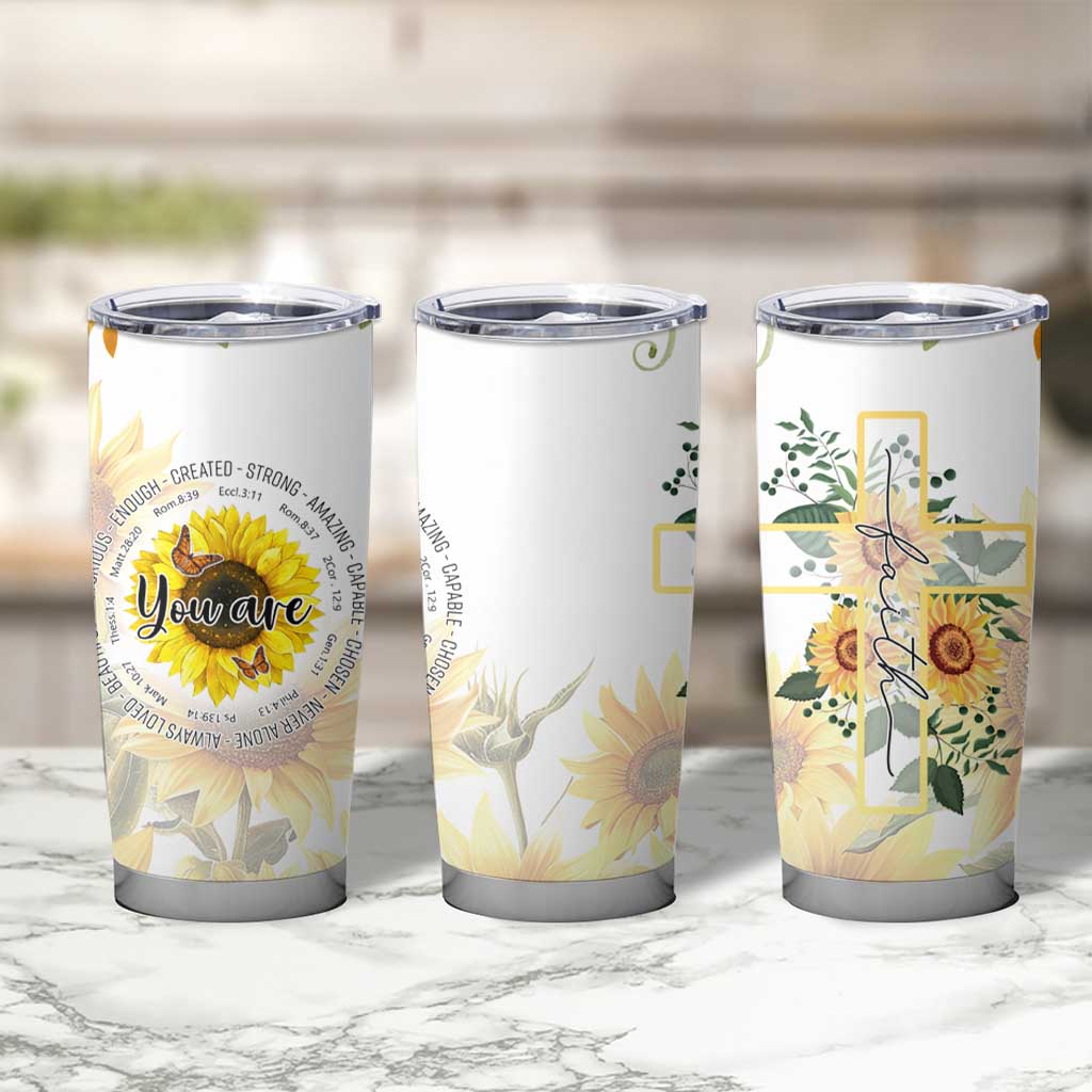 Uplifting Christian Faith Sunflower Tumbler Cup You Are Motivational Bible Verse