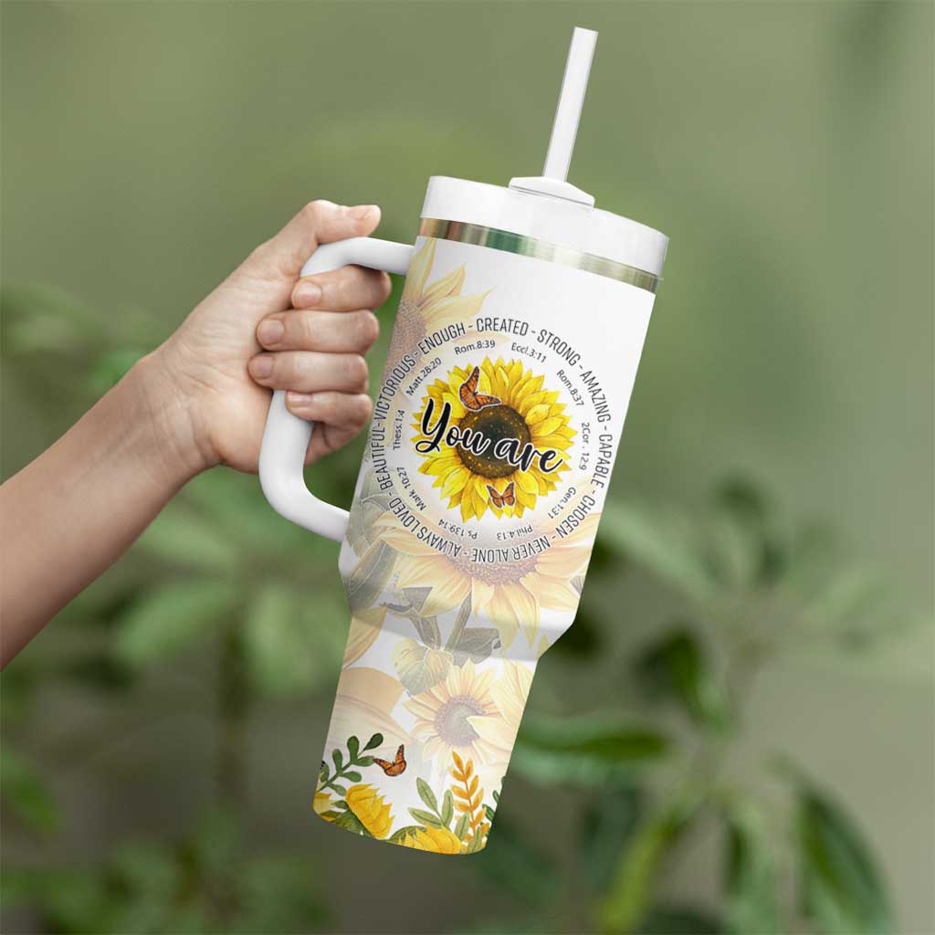 Uplifting Christian Faith Sunflower Tumbler With Handle You Are Motivational Bible Verse