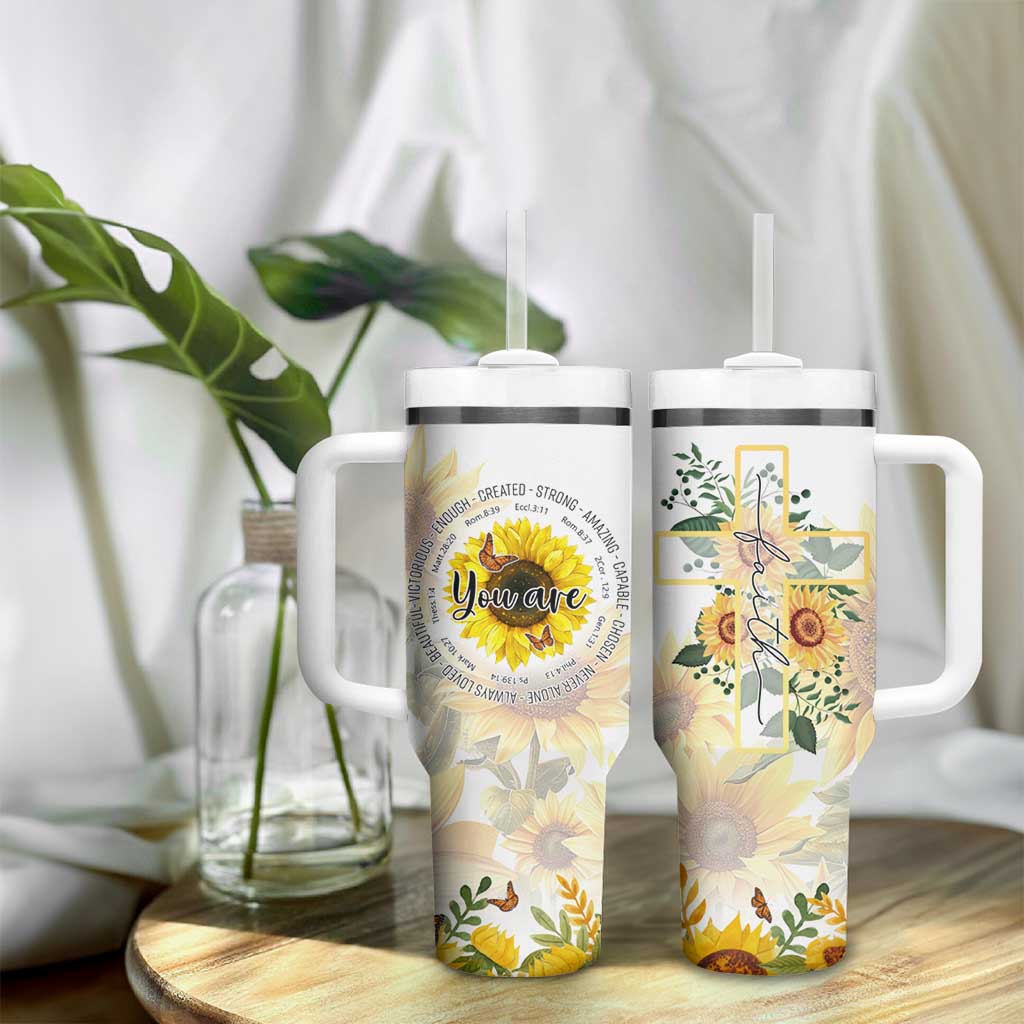 Uplifting Christian Faith Sunflower Tumbler With Handle You Are Motivational Bible Verse