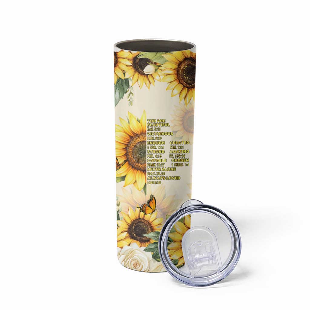 Uplifting Christian Faith Sunflower Skinny Tumbler Bible Verse Affirmations Botanical