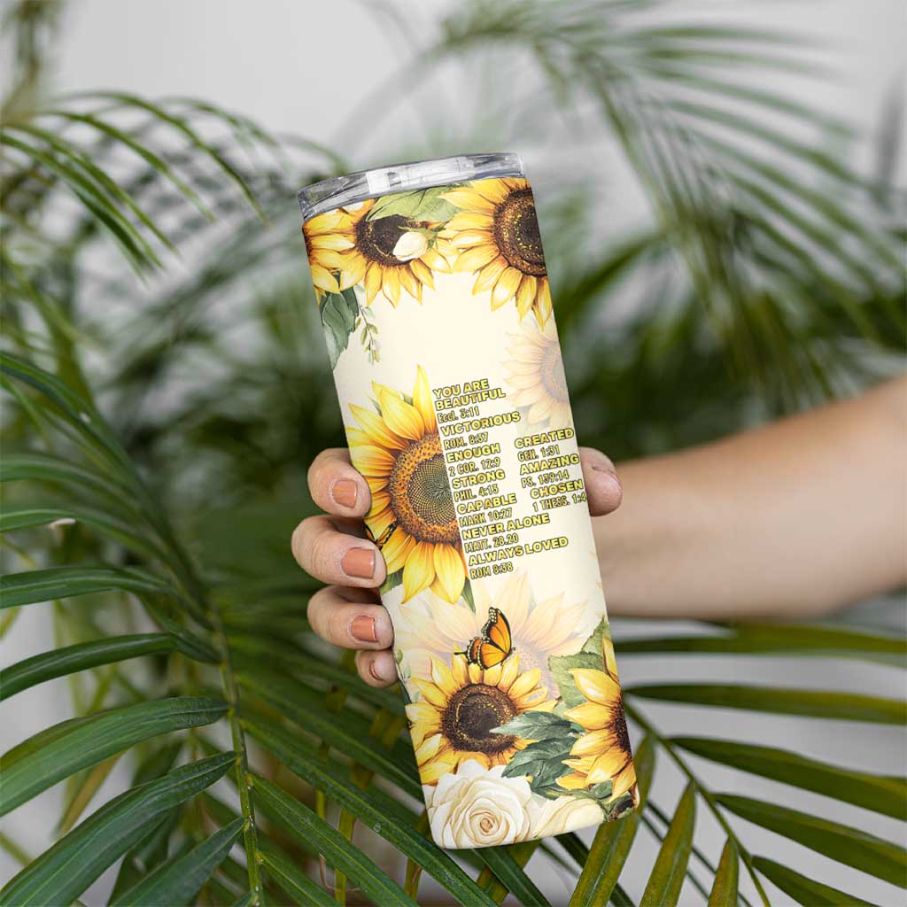 Uplifting Christian Faith Sunflower Skinny Tumbler Bible Verse Affirmations Botanical