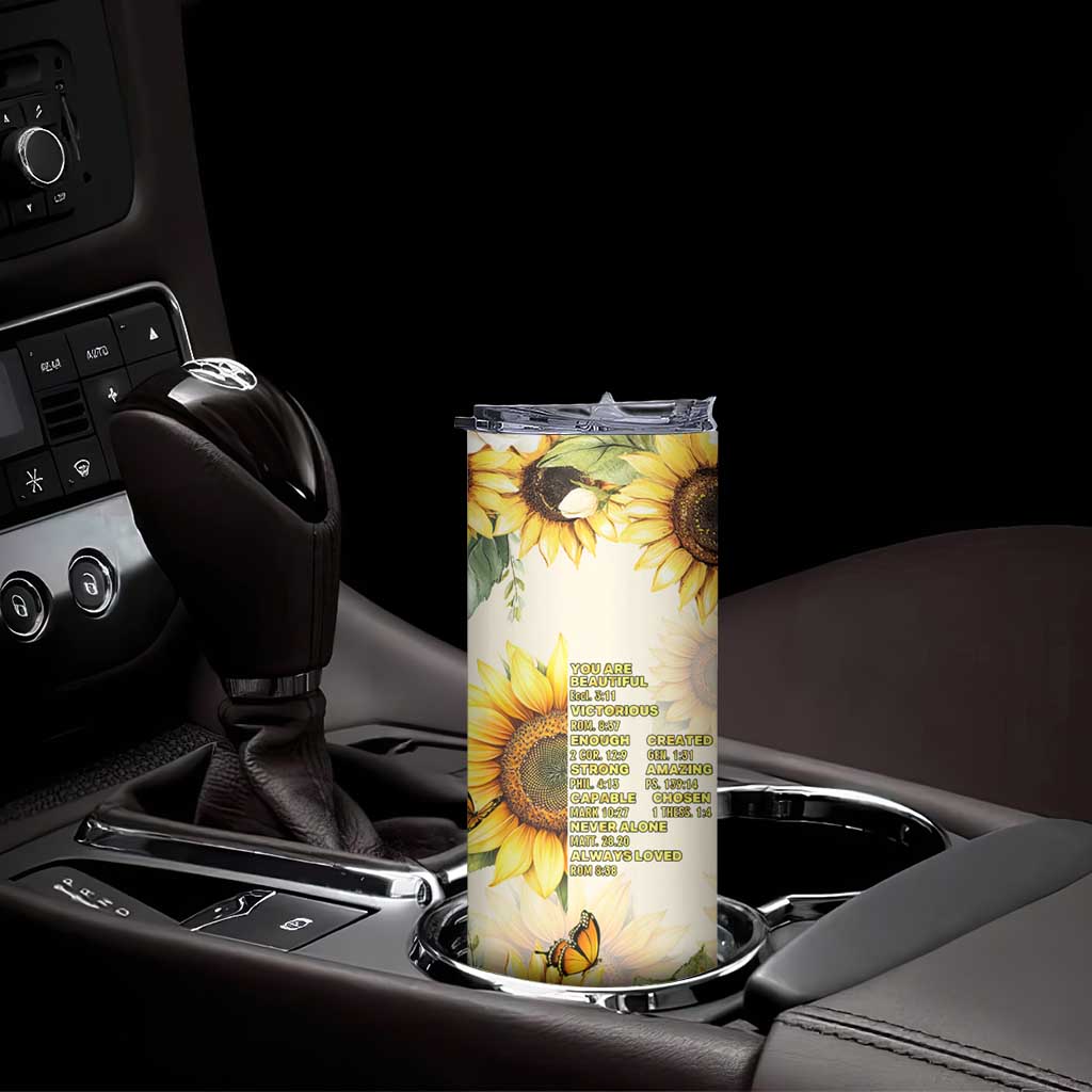 Uplifting Christian Faith Sunflower Skinny Tumbler Bible Verse Affirmations Botanical