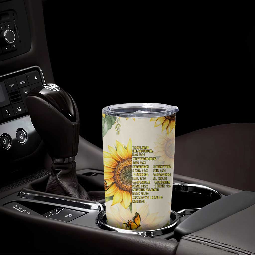 Uplifting Christian Faith Sunflower Tumbler Cup Bible Verse Affirmations Botanical