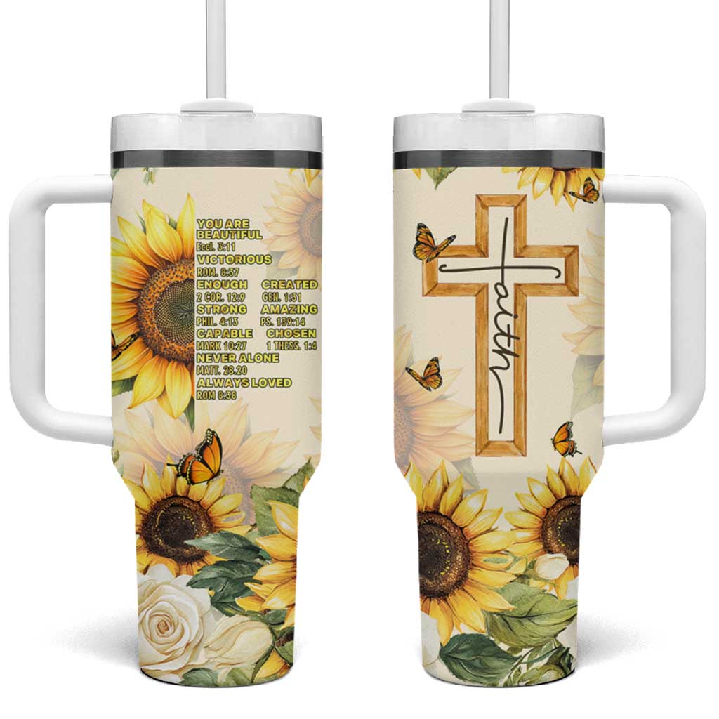 Uplifting Christian Faith Sunflower Tumbler With Handle Bible Verse Affirmations Botanical