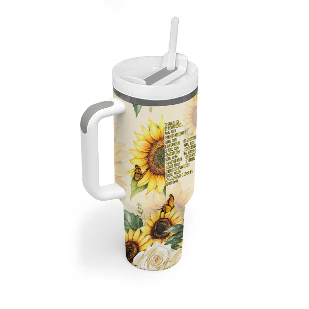 Uplifting Christian Faith Sunflower Tumbler With Handle Bible Verse Affirmations Botanical