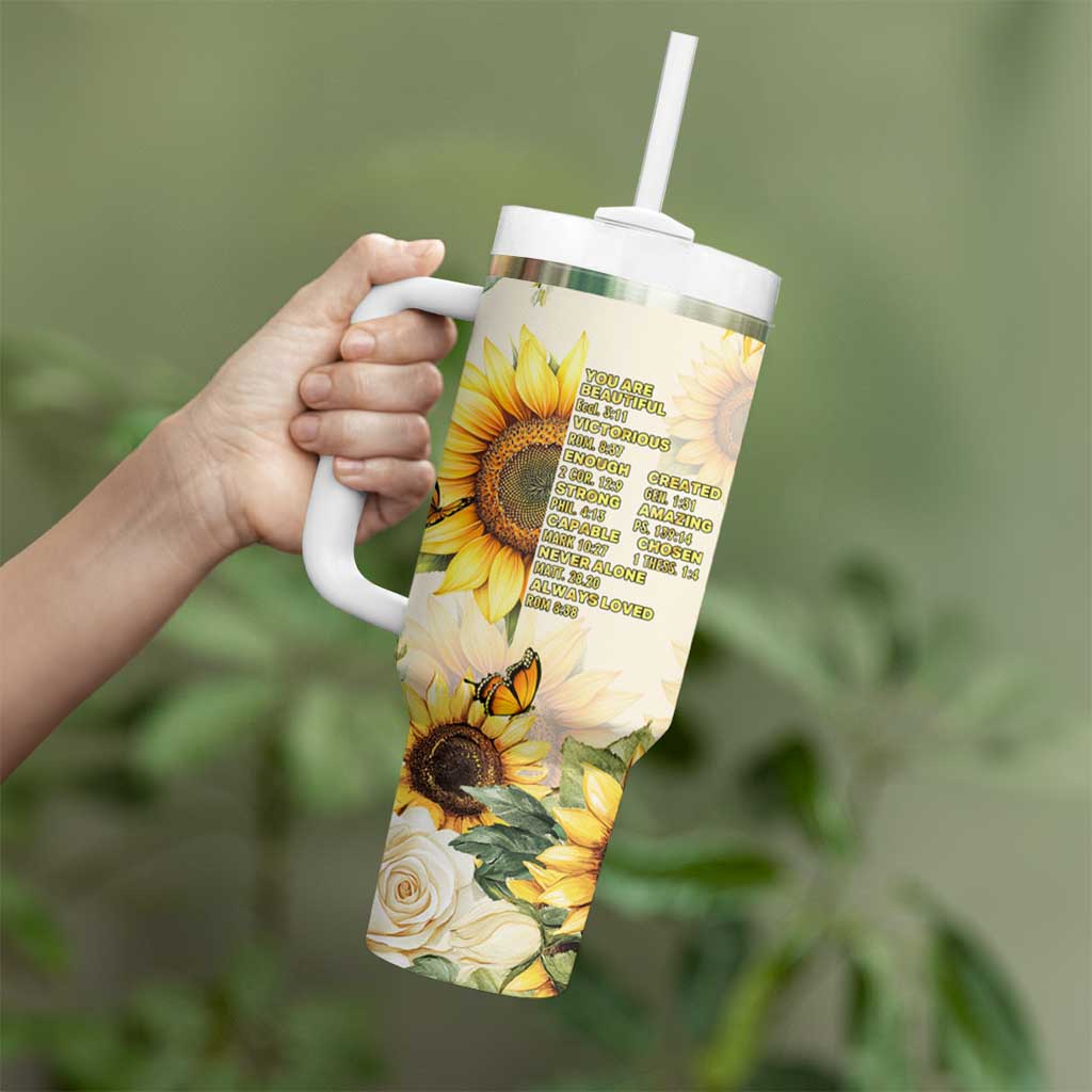 Uplifting Christian Faith Sunflower Tumbler With Handle Bible Verse Affirmations Botanical