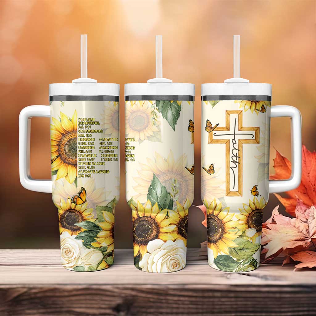 Uplifting Christian Faith Sunflower Tumbler With Handle Bible Verse Affirmations Botanical