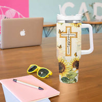 Uplifting Christian Faith Sunflower Tumbler With Handle Bible Verse Affirmations Botanical