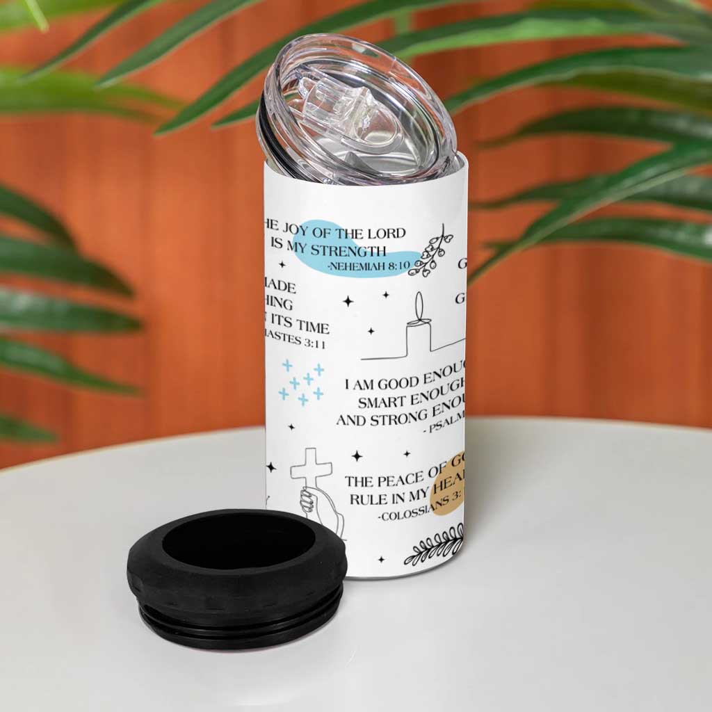 Daily Bible Affirmations 4 in 1 Can Cooler Tumbler Christian Faith Motivation Uplifting Religious Gift