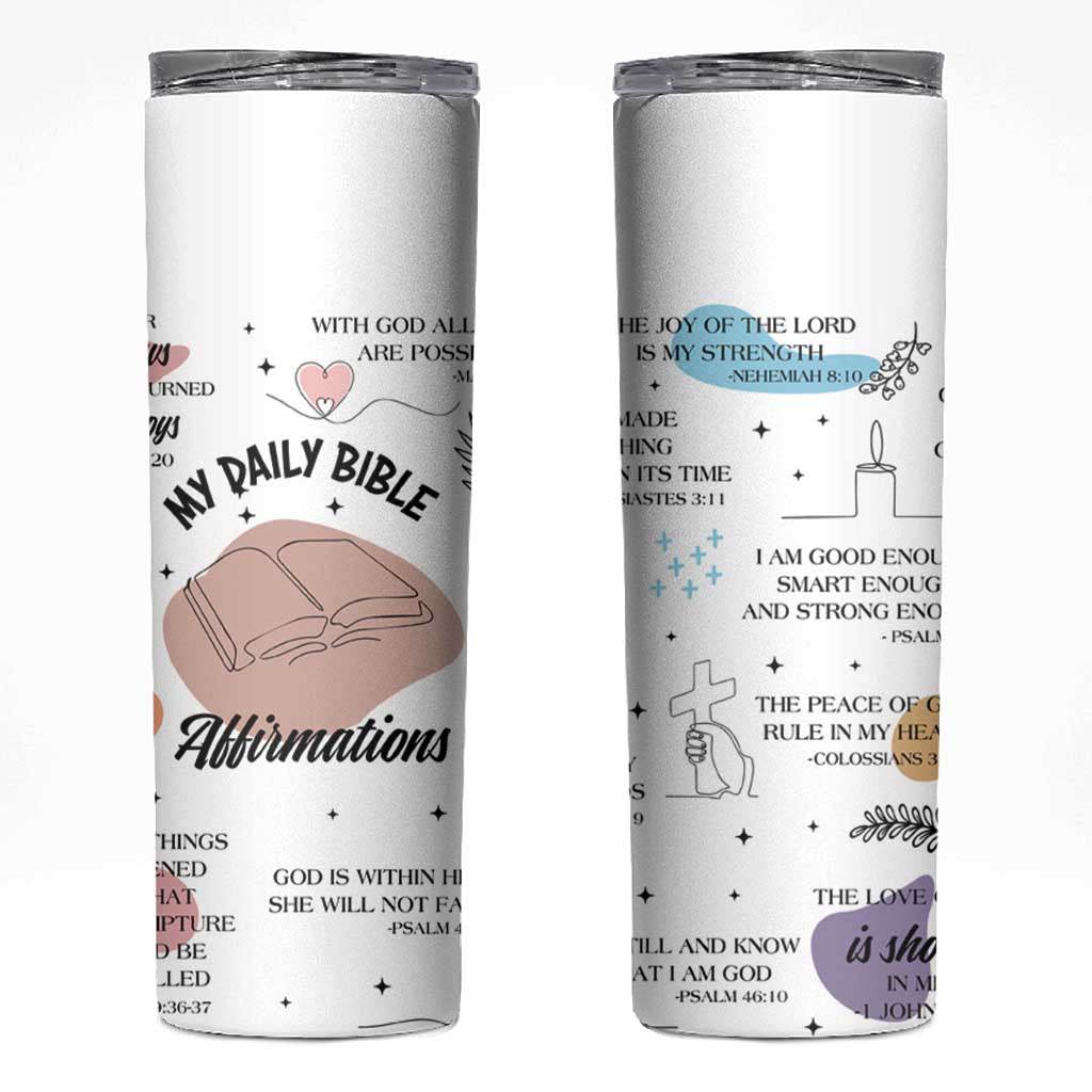 Daily Bible Affirmations Skinny Tumbler Christian Faith Motivation Uplifting Religious Gift