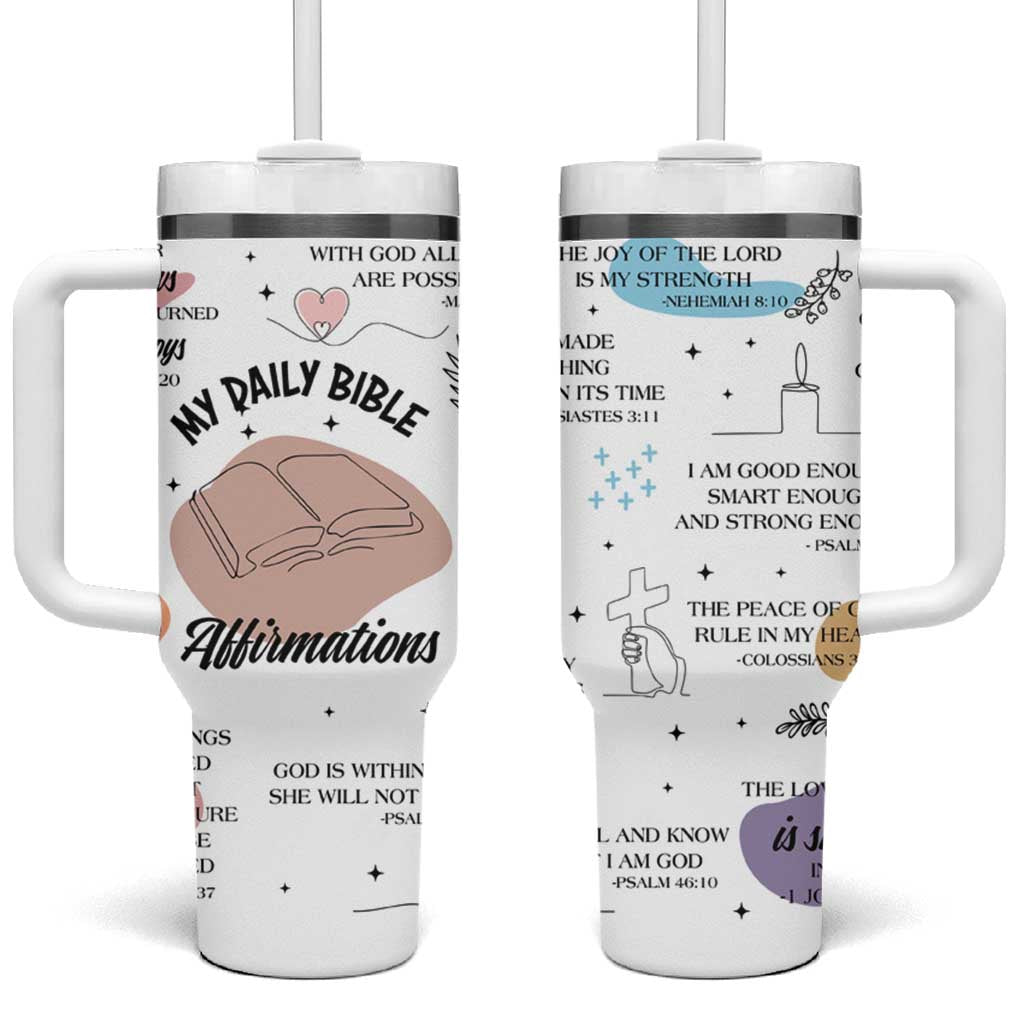 Daily Bible Affirmations Tumbler With Handle Christian Faith Motivation Uplifting Religious Gift
