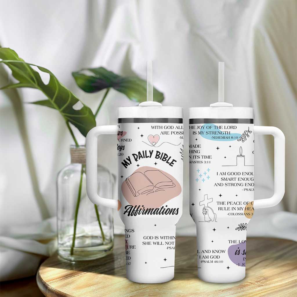 Daily Bible Affirmations Tumbler With Handle Christian Faith Motivation Uplifting Religious Gift