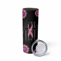Personalized Breast Cancer Warrior Support Skinny Tumbler Custom Name Pink Ribbon Sunflower American Flag