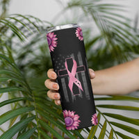 Personalized Breast Cancer Warrior Support Skinny Tumbler Custom Name Pink Ribbon Sunflower American Flag