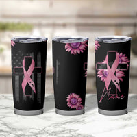 Personalized Breast Cancer Warrior Support Tumbler Cup Custom Name Pink Ribbon Sunflower American Flag