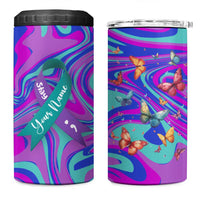 Personalized Suicide Prevention Awareness 4 in 1 Can Cooler Tumbler Custom Name Stay Semicolon Butterfiles Teal and Purple Hologram