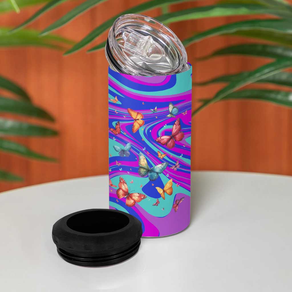 Personalized Suicide Prevention Awareness 4 in 1 Can Cooler Tumbler Custom Name Stay Semicolon Butterfiles Teal and Purple Hologram