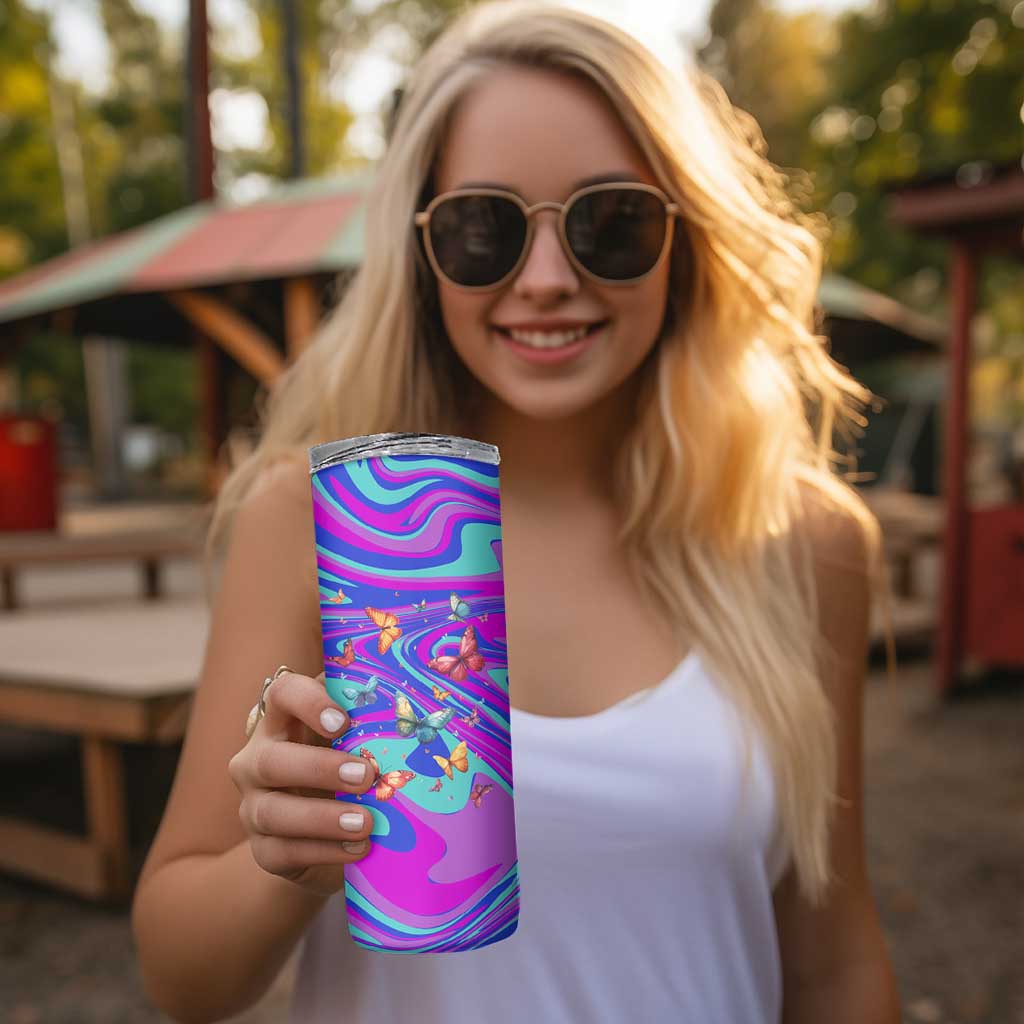 Personalized Suicide Prevention Awareness Skinny Tumbler Custom Name Stay Semicolon Butterfiles Teal and Purple Hologram