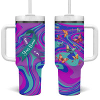 Personalized Suicide Prevention Awareness Tumbler With Handle Custom Name Stay Semicolon Butterfiles Teal and Purple Hologram