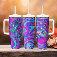 Personalized Suicide Prevention Awareness Tumbler With Handle Custom Name Stay Semicolon Butterfiles Teal and Purple Hologram