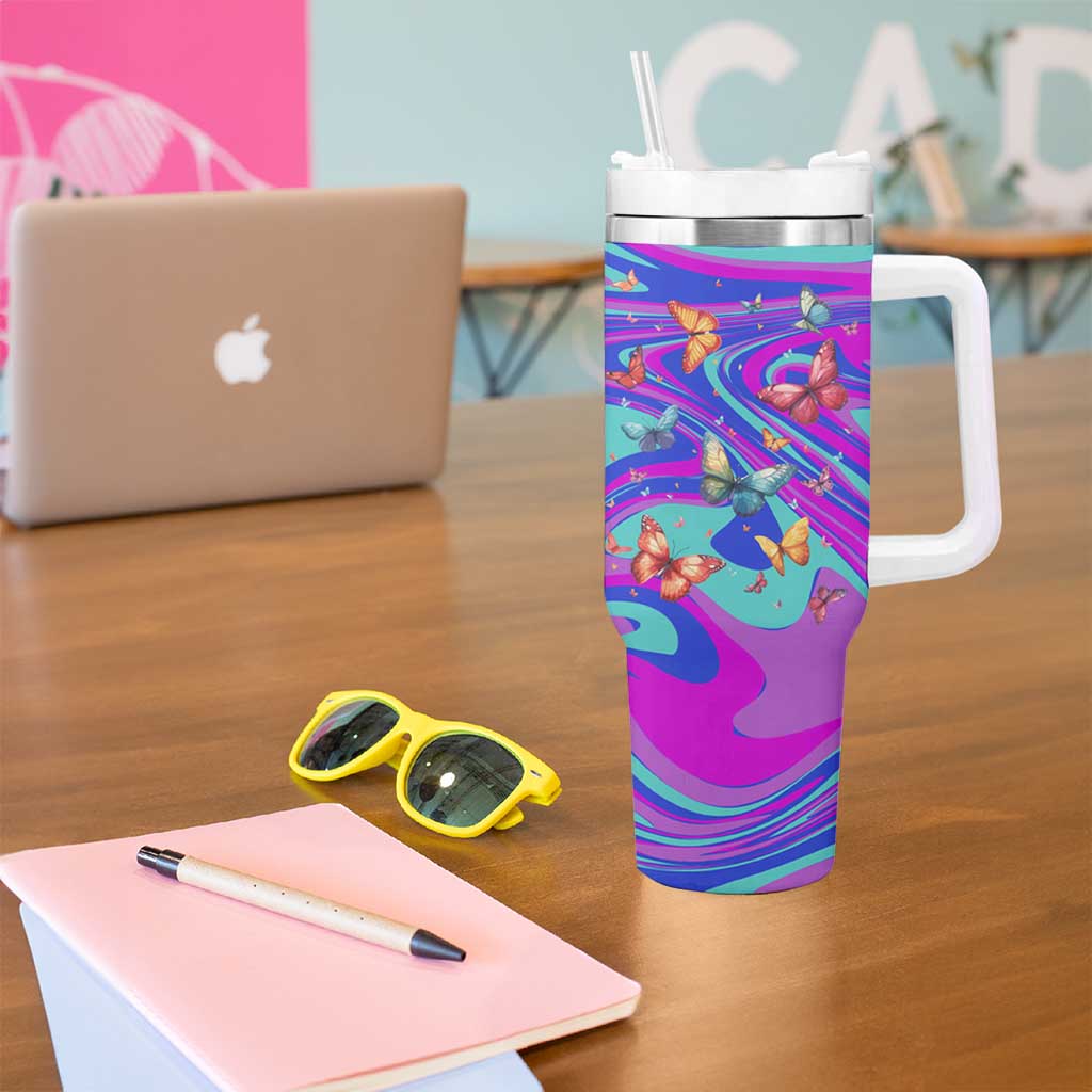 Personalized Suicide Prevention Awareness Tumbler With Handle Custom Name Stay Semicolon Butterfiles Teal and Purple Hologram