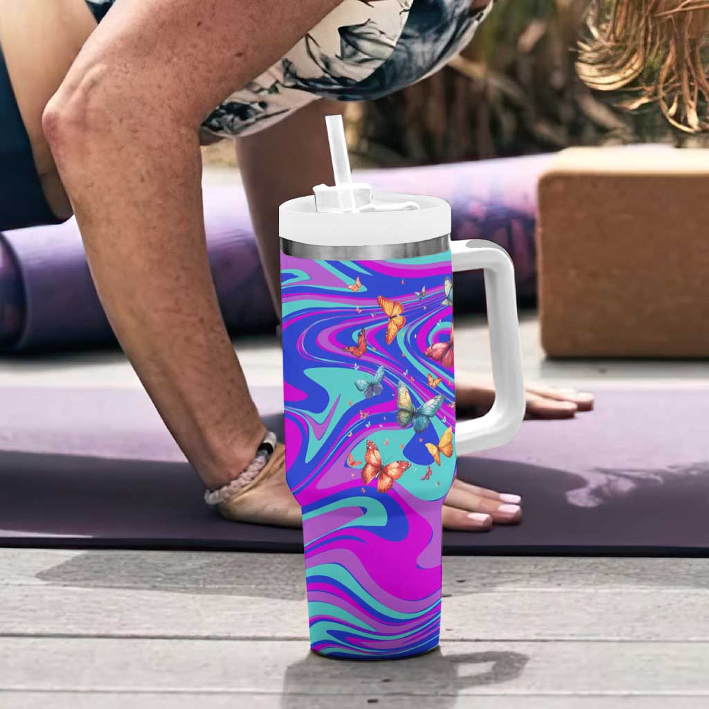 Personalized Suicide Prevention Awareness Tumbler With Handle Custom Name Stay Semicolon Butterfiles Teal and Purple Hologram