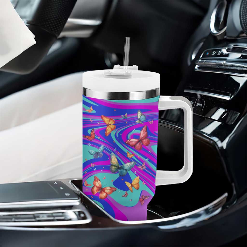 Personalized Suicide Prevention Awareness Tumbler With Handle Custom Name Stay Semicolon Butterfiles Teal and Purple Hologram