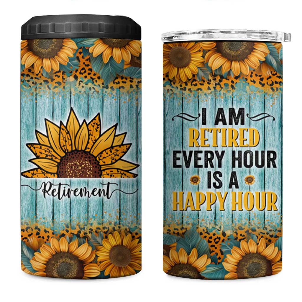 Funny Retirement Gifts For Women 4 in 1 Can Cooler Tumbler Retired Every Hour Is A Happy Hour - Wonder Print Shop
