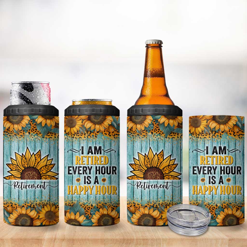 Funny Retirement Gifts For Women 4 in 1 Can Cooler Tumbler Retired Every Hour Is A Happy Hour - Wonder Print Shop