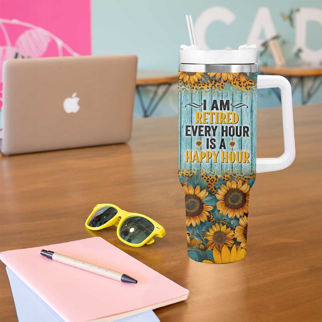 Funny Retirement Gifts For Women Tumbler With Handle Retired Every Hour Is A Happy Hour - Wonder Print Shop