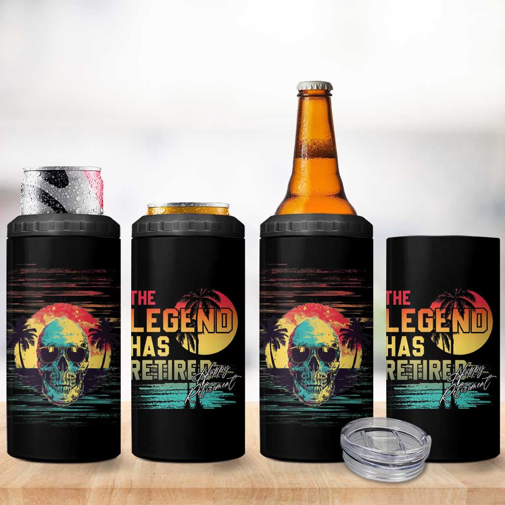 The Legend Has Retired 4 in 1 Can Cooler Tumbler Happy Retirement Gift Retro Skull Beach - Wonder Print Shop