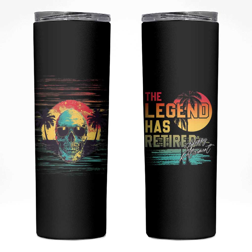 The Legend Has Retired Skinny Tumbler Happy Retirement Gift Retro Skull Beach - Wonder Print Shop