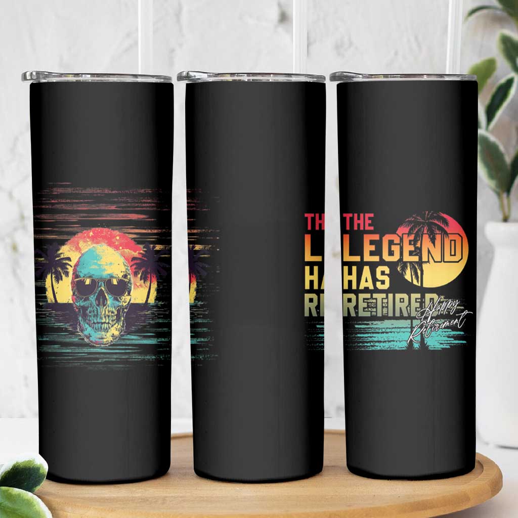 The Legend Has Retired Skinny Tumbler Happy Retirement Gift Retro Skull Beach - Wonder Print Shop