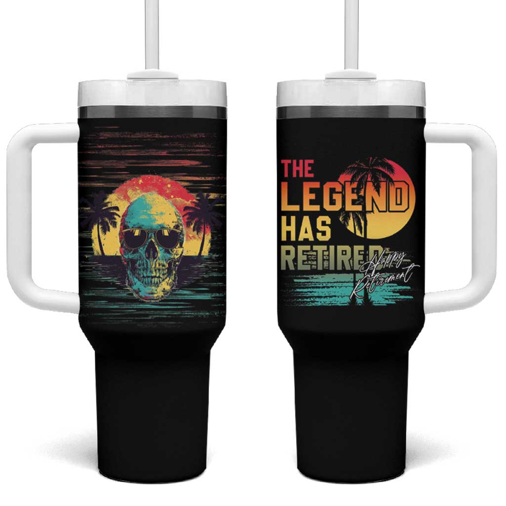 The Legend Has Retired Tumbler With Handle Happy Retirement Gift Retro Skull Beach - Wonder Print Shop