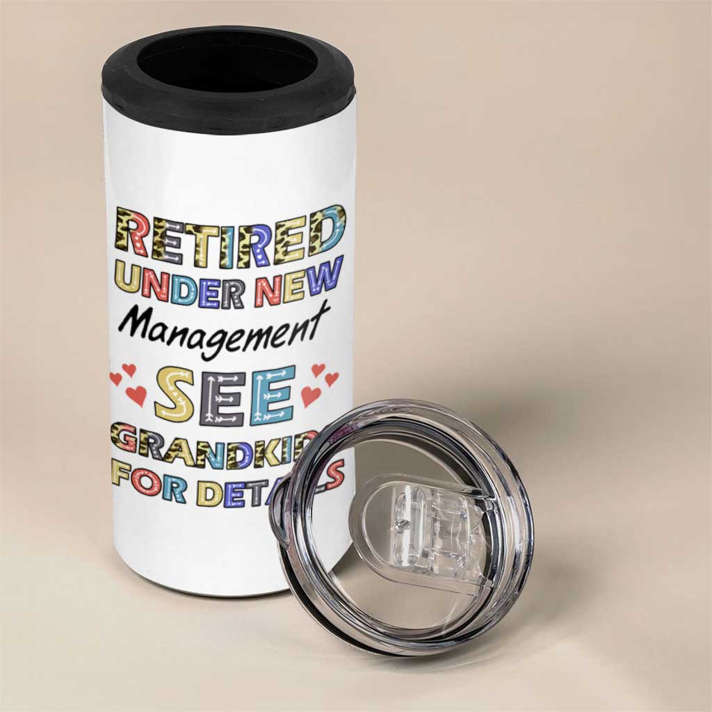Funny Grandma Retirement 4 in 1 Can Cooler Tumbler Retired Under New Management See Grandkids For Details - Wonder Print Shop