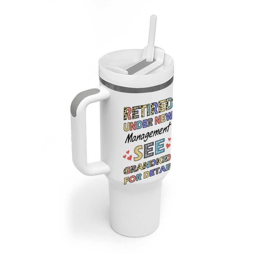 Funny Grandma Retirement Tumbler With Handle Retired Under New Management See Grandkids For Details - Wonder Print Shop