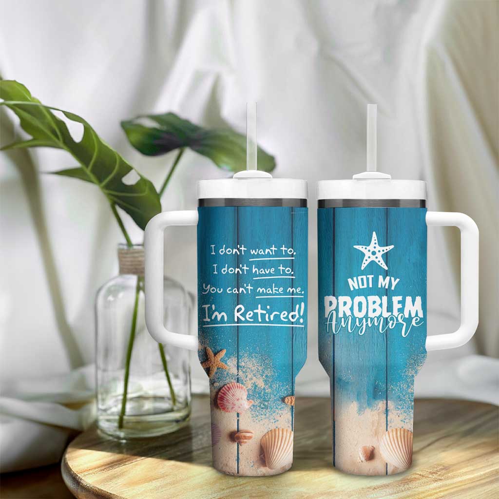 Happy Retirement Travel Tumbler With Handle You Can't Make Me I'm Retired Beach Lover - Wonder Print Shop