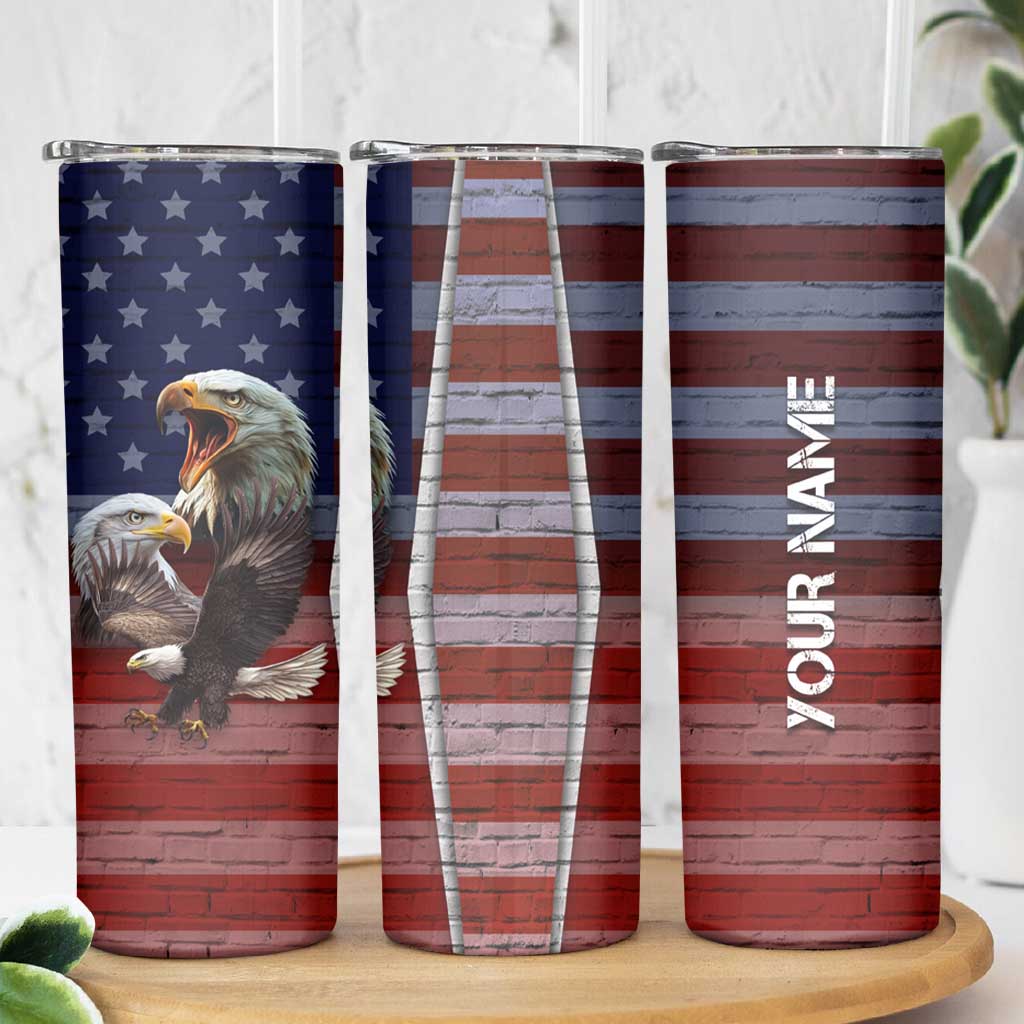 Personalized Eagle American Flag Skinny Tumbler Custom Name Patriotic Gifts For Men