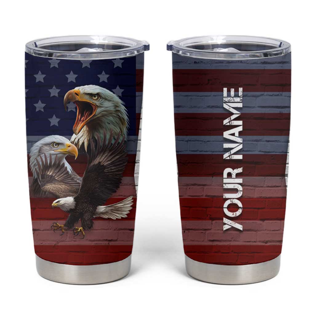 Personalized Eagle American Flag Tumbler Cup Custom Name Patriotic Gifts For Men