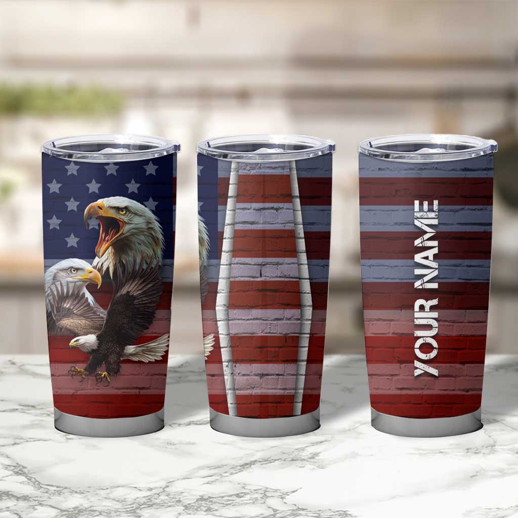 Personalized Eagle American Flag Tumbler Cup Custom Name Patriotic Gifts For Men