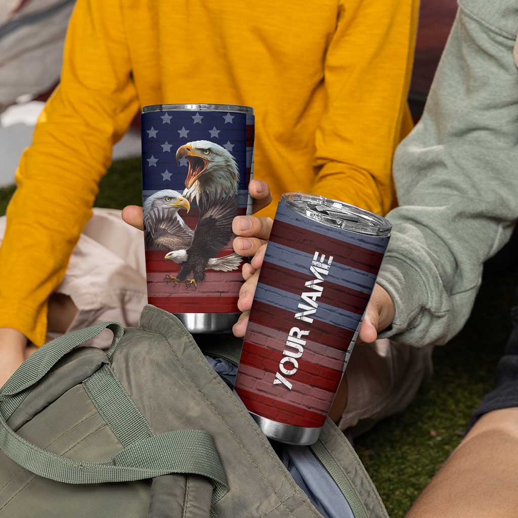 Personalized Eagle American Flag Tumbler Cup Custom Name Patriotic Gifts For Men