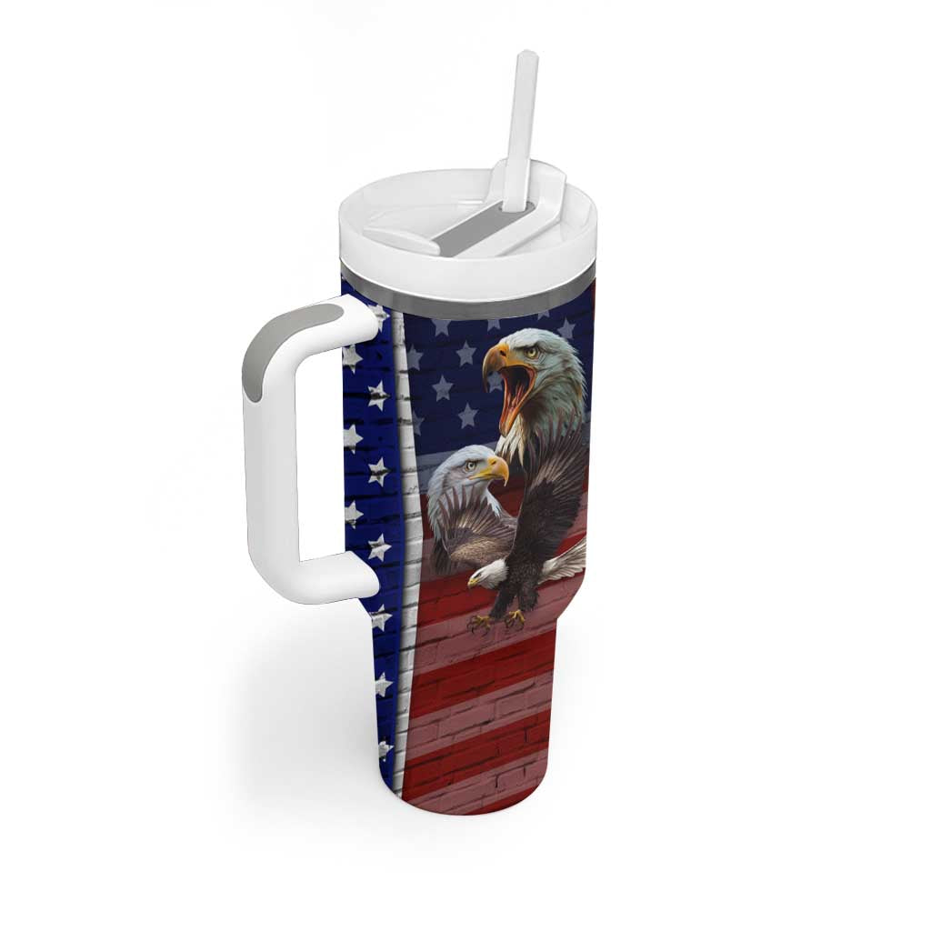 Personalized Eagle American Flag Tumbler With Handle Custom Name Patriotic Gifts For Men