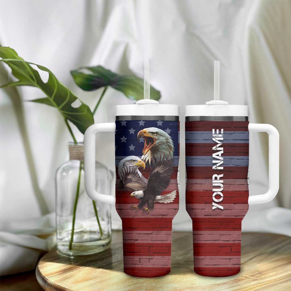 Personalized Eagle American Flag Tumbler With Handle Custom Name Patriotic Gifts For Men