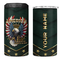 Personalized American Patriot 4 in 1 Can Cooler Tumbler Custom Name Land Of The Free Because Of The Brave